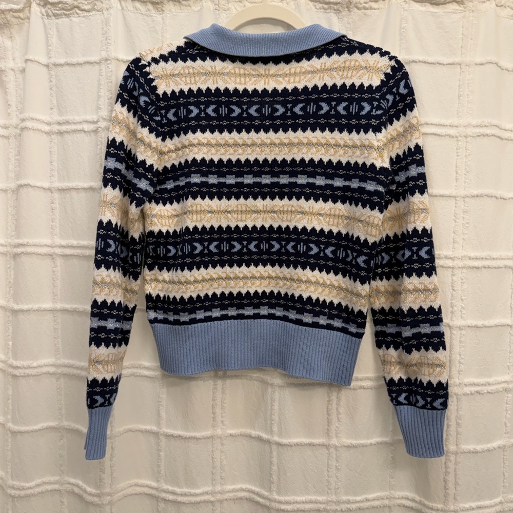 Hill House Navy and Cream Patterned Cardigan - Picture 5 of 5